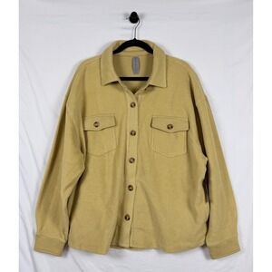 NWT Performance Apparel Fleece Shacket M Gold Button Front Pockets Warm Layering